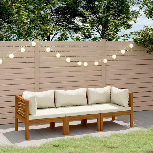 Vista 10 de Garden Lounge Set Cream Brown, 2-Seater Patio Sofa with Cushions, Acacia Wood Outdoor Furniture for Garden, Patio, Balcony, Weather-Resistant Modern