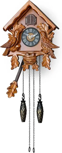 Vista 11 de TIMEGEAR Reloj de cuco con modo nocturno, pájaro cantante, decoraciones de madera y péndulo oscilante