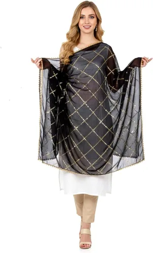 Vista 6 de Chandrakala Dupatta de gasa para mujer, chal bufanda envolvente Chunni (D238-P)