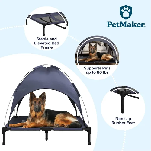 Vista 2 de PETMAKER - Cama elevada portátil tipo catre con toldo para perros/mascotas, de 36 x 30 pulgadas con patas antideslizantes, para interiores