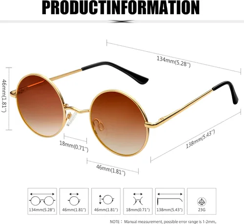 Vista 12 de KANASTAL Gafas de sol redondas polarizadas para mujeres y hombres, estilo hippie con protección UV400