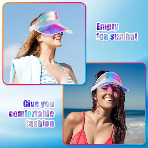 Vista 6 de Hercicy 12 viseras de verano para el sol, coloridas, transparentes, protección UV, visera de plástico para mujeres y hombres, golf, playa, fiesta