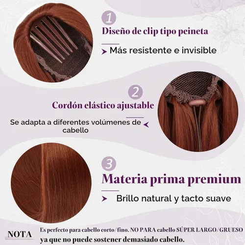 Vista 3 de BARSDAR Extensión de cola de caballo de color castaño rojizo recta, 16 pulgadas, extensión de cola de caballo de jengibre, extensión de cola