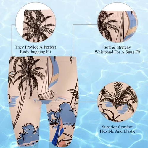 Vista 2 de Mens Swim Trunks, Island with Boat Windsurf Palm Trss Printed Quick Dry Swimwear Bathing Suits Beach Short,S