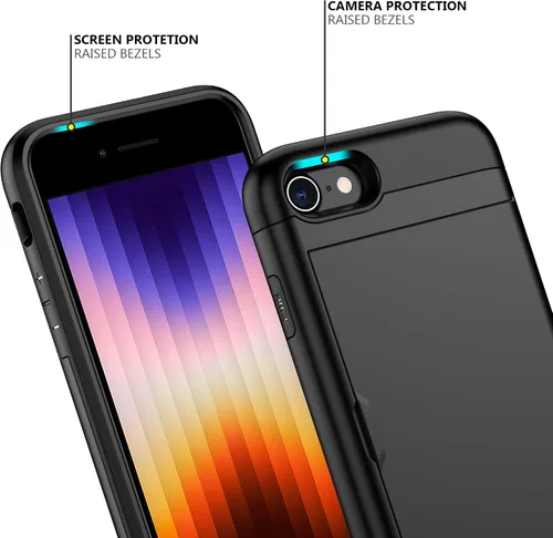 Vista 4 de Nvollnoe Funda para iPhone SE Funda 2022/iPhone SE 2020/7/8 Funda con Soporte para Tarjetas de Servicio Pesado Protectora de Doble Capa Resistente a