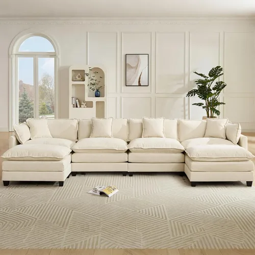 Vista 9 de Sofá seccional modular convertible de 76.7", sofás de dos plazas de chenilla con asiento profundo y cojines tipo loveseat para sala de estar, Beige