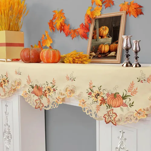 Vista 2 de Calabazas bordadas, mantel superior, bufanda para Acción de Gracias (58 x 17 pulgadas)