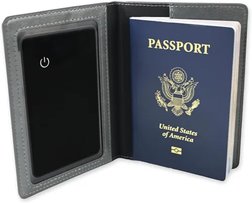 Vista 2 de Skywin Passport Holder (Grey) with Tracker Finder Combo - Passport Case Organizer + Easily Find Your Passport Compatible With Apple iOS, Passport