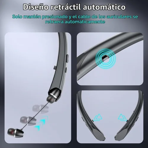 Vista 2 de Auriculares Bluetooth con banda para el cuello con cables retráctiles, batería de 24 horas, auriculares inalámbricos IPX5 a prueba de sudor, sonido