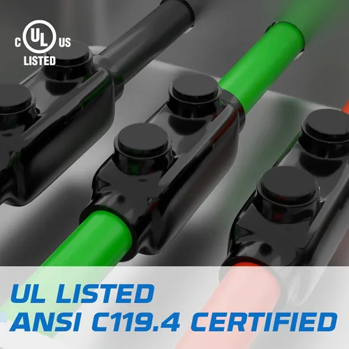 Vista 6 de OHLECTRIC Conector de cable eléctrico en línea para elevador, empalme negro aislado, 250–6 AWG, tornillo hexagonal de 5/16 ″, inhibidor de óxido