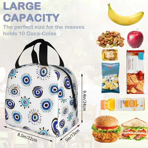 Vista 2 de Lonchera con aislamiento de ojo malvado azul para niñas y niños, lonchera reutilizable para niños, adultos, escuela, estudiantes, trabajo, picnic