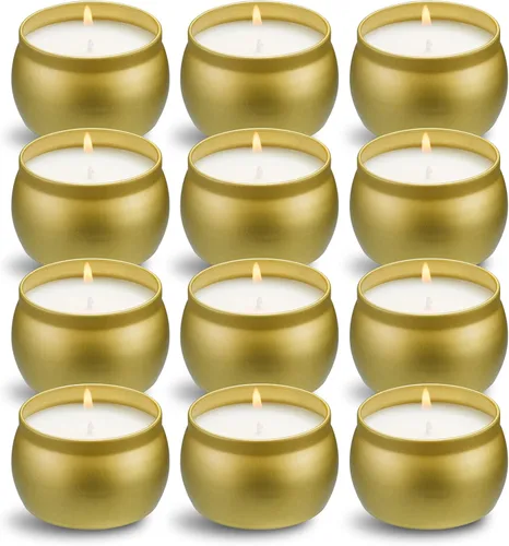 Vista 2 de Juego de velas perfumadas de regalo, 12 unidades de cera de soja natural de una sola lata de 4 onzas para reuniones familiares, velas festivas