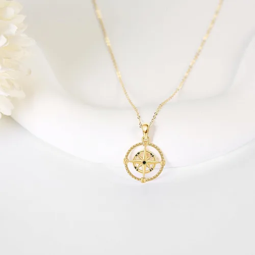 Vista 2 de Collar con brújula celta de oro real de 14 quilates, collar con colgante de siga tu brújula, regalos de joyería de oro macizo para mujer