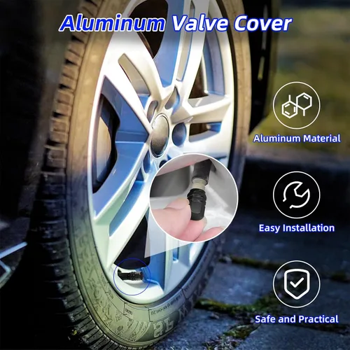Vista 4 de Kewucn 8 tapones para válvulas de neumáticos de automóvil, cubiertas de aleación de aluminio con anillo de goma, resistentes a la corrosión