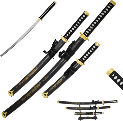 Vista 14 de Snake Eye Tactical Juego de katana samurái de 3 piezas con diseño de dragón de dos tonos 390BL-AM