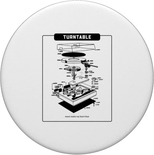 Vista 3 de Turntable - Music Makes My Heart Beat (Retro Graphic) PopSockets Adhesive PopGrip