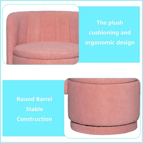 Vista 4 de Linique Sofá giratorio de 360 grados con espacio de almacenamiento oculto, silla tapizada de Boucle adecuada para dormitorio y sala de estar (rosa)