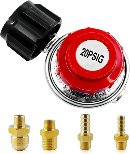 Vista 8 de Válvula Reguladora de Propano Ajustable 0 a 20 PSI Kit de Conversión de Manguera LP. Adaptador POL macho de entrada con salida de 1/8" NPT macho a