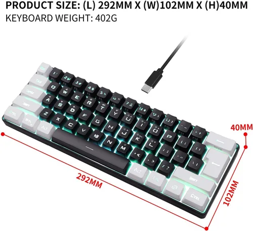 Vista 6 de Teclado para juegos 60 con cable mini teclado retroiluminado RGB mini compacto impermeable mini teclado compacto de 61 teclas para jugadores