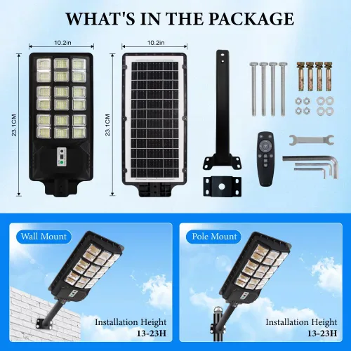 Vista 6 de Farolas solares impermeables para exteriores, 6000 W, del atardecer al amanecer, luz solar de estacionamiento con poste de lámpara, sensor