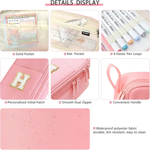Vista 4 de Estuche Grande para Lápices, Bolsa de Lápices de Gran Capacidad, Bolsa de Lápices Personalizada con Inicial con Cremallera Suave, Múltiples