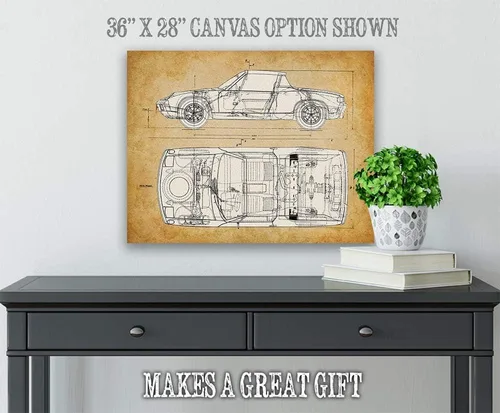 Vista 4 de Porsche 914 - Póster antiguo para automóvil y cueva de hombre, dibujo de patente de coche deportivo, decoración de pared de garaje, gran regalo