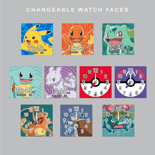 Vista 4 de Pokémon Interactive - Reloj inteligente para niños con pantalla táctil, correas intercambiables de Pikachu y Friends, cámara integrada, alarma