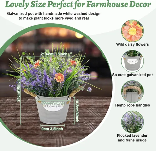 Vista 2 de Plantas Falsas Flores de Lavanda Morada Hierba Falsa con Maceta Decoraciones de Fiesta 10" de Alto Planta Artificial Estética para Hogar Oficina