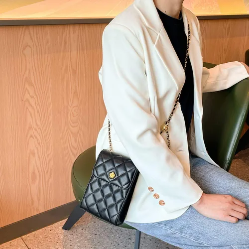Vista 7 de Bolso de hombro con solapa cuadrada para mujer, correa de cadena elegante, bolso de mano cruzado