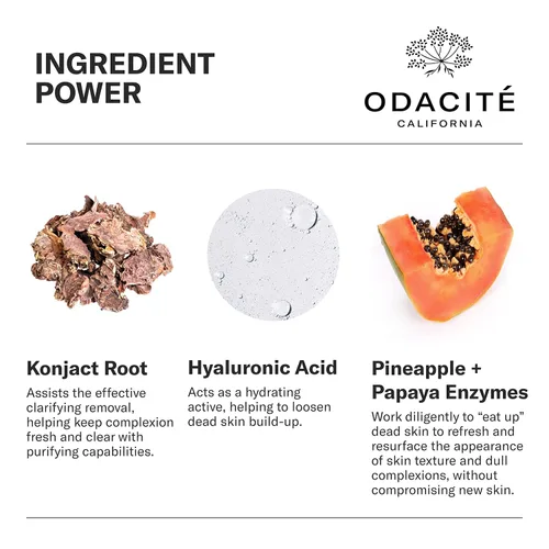 Vista 3 de Odacité - Mascarilla exfoliante facial – Receta de gel bioactivo de rosa, piña y ácido hialurónico – Máscara de enzima rejuvenecedora para opacidad