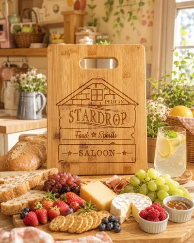 Vista 7 de Stardrop Saloon - Tabla de cortar con parodia para juegos de barra rústica