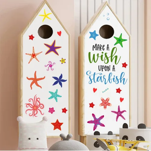 Vista 2 de Calcomanías de pared coloridas de estrellas de mar subacuáticas, estrellas de mar, animales del océano, calcomanías de pared para despegar y pegar