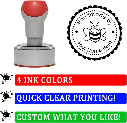 Vista 5 de Sellos personalizados personalizados – Sello hecho a mano redondo 1-5/8 pulgadas de diámetro Cute Bee
