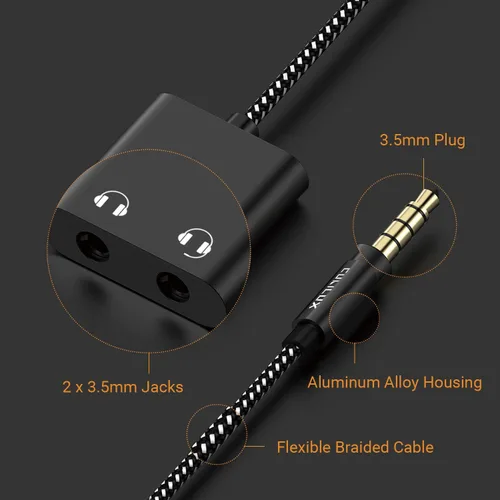 Vista 5 de Cubilux divisor de auriculares de 3,5 mm a doble conector de audio compatible con MacBook iPad iPod, Smartphone, computadora, portátil, tableta, 2