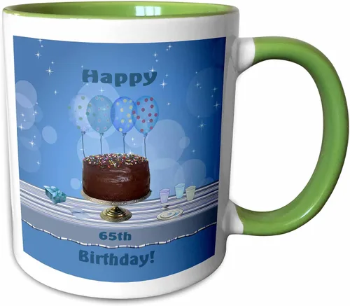 Vista 8 de 3dRose Beverly espátula – diseño – 65th Fiesta de cumpleaños con pastel de chocolate y azul globos de cumpleaños tazas, Negro/Blanco