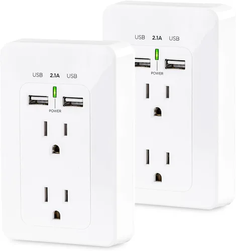 Vista 2 de CyberPower MP18HO007 Power Wall Tap, 2 tomacorrientes, 2 puertos de carga USB, paquete de 2 2 tomacorrientes, 2 puertos de carga USB, paquete de 2