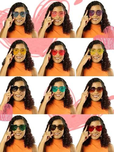 Vista 4 de Paquete de 12 lentes de sol de corazón para mujer, resistentes lentes de sol en forma de corazón para regalos de orgullo y despedida de soltera