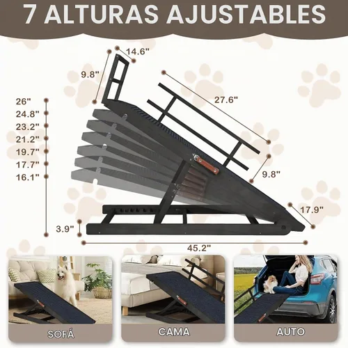 Vista 6 de Rampa para perros para sofá, rampa para mascotas de 7 alturas ajustables