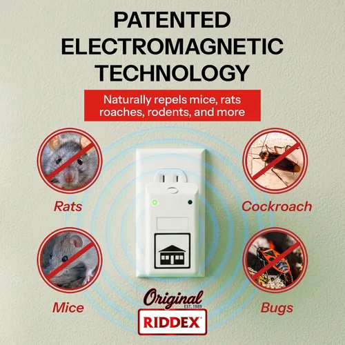 Vista 2 de RIDDEX Plus Repelente de Insectos Enchufe, Disuasivo para Ratones - Control de Plagas para la Defensa Contra Ratas, Ratones, Cucarachas, Bichos e