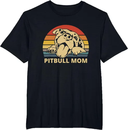 Vista 13 de Vintage Pitbull Mom Happy smiling Pitbull Mom on Sunset T-Shirt, Negro