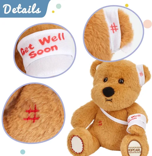 Vista 4 de Hopearl Adorable regalo de oso con brazo roto, animal de peluche suave, compañero reconfortante, marrón, 10 pulgadas