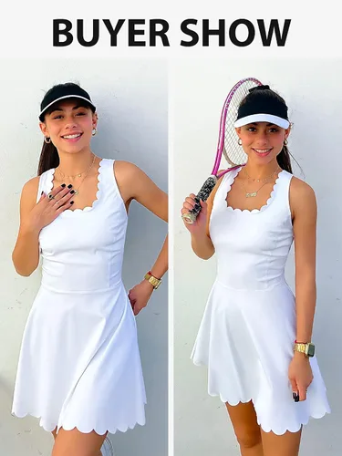 Vista 8 de ATTRACO Vestido de tenis para mujer con pantalones cortos, faldas de golf con bolsillos