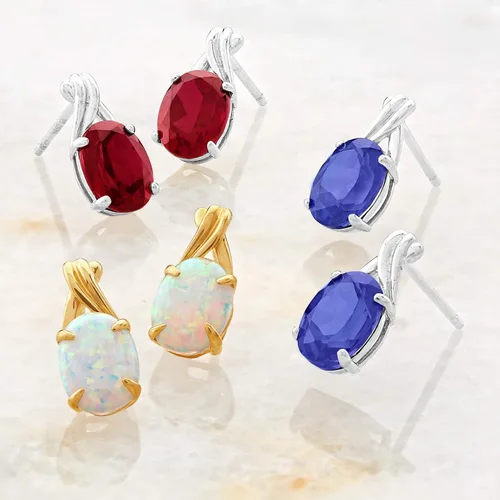 Vista 4 de 14k Yellow or White Gold Gemstone Oval Drop Stud Earrings for Women Twist with Push Backs and 8mm x 6mm Birthstone by MAX + STONE