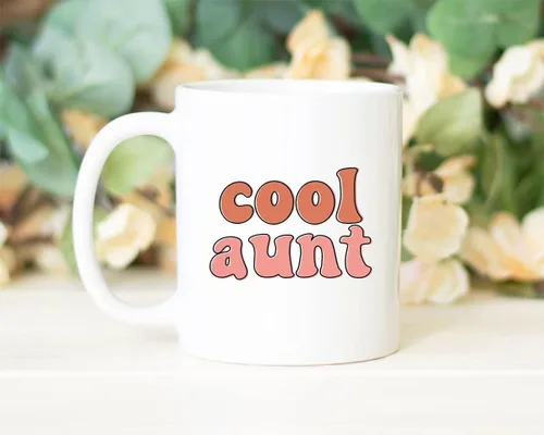 Vista 2 de HTDesigns Taza de regalo para tía con texto en inglés "Cool Aunt Ever", taza para tía, regalo para hermana, Zia Tia Theia, tía, tía, arcoíris, taza