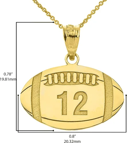 Vista 4 de 10K or 14K Yellow White or Rose Gold Sports Charm Customized Football Pendant with Your Name and Number - Choice of Metal