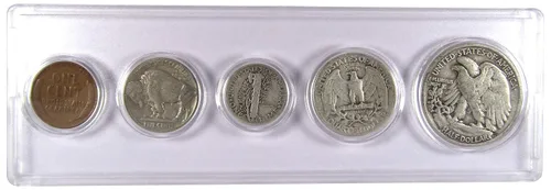 Vista 5 de Juego de 5 monedas coleccionables de 1934 en buen o mejor estado para regalo