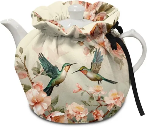 Vista 21 de DISNIMO Funda de tetera aislada a prueba de polvo con diseño floral de colibrí, para mantener el calor, accesorios decorativos, colcha
