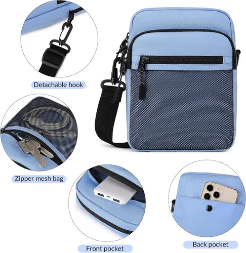 Vista 5 de Lohol Bolso bandolera pequeño para hombres y mujeres, resistente al agua, ajustable, bolso bandolera para viajes y deportes