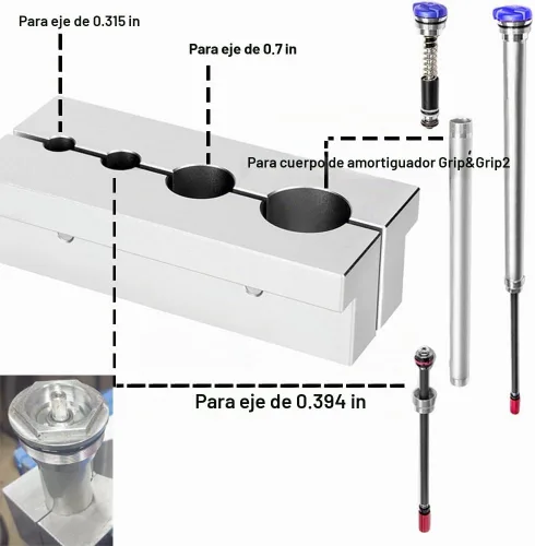 Vista 3 de Abrazadera de tornillo de banco Abrazadera de eje para agarre y agarre 2 Amortiguador Reconstrucción en Fox 32 34 36 38 40, plata