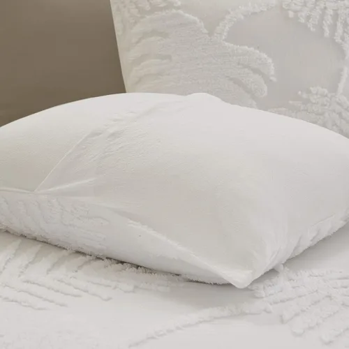 Vista 5 de Madison Park Juego de ropa de cama de algodón chenille con mechones para todas las estaciones, fundas a juego, tamaño matrimonial/queen